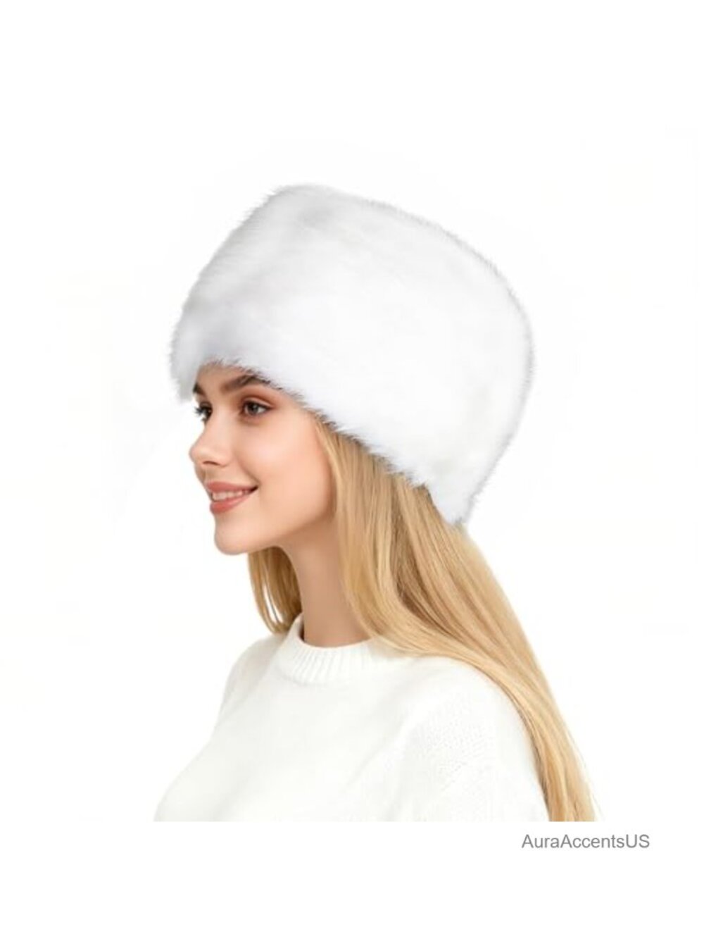 Faux Fur Bucket Hat with Ear Warmer Plush Winter Cap Fluffy Pull-On